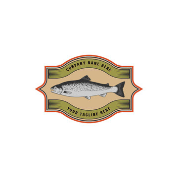 Vintage Salmon Fish Badge Logo Vector Illustration