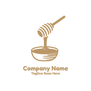 Honey Dipper Dripping Into Bowl Logo Vector Illustration