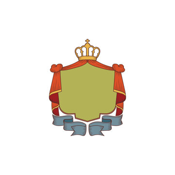 Vintage Royal Heraldic Shield With Crown And Ribbon Illustration