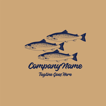 Vintage Salmon Trout Fish Logo Vector Illustration