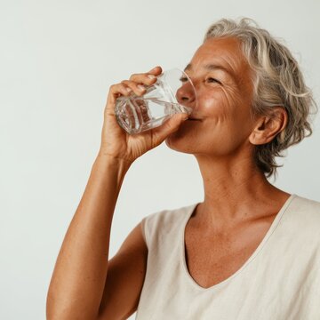Woman Drinking Water, Deep Focus on Expression of Hydration