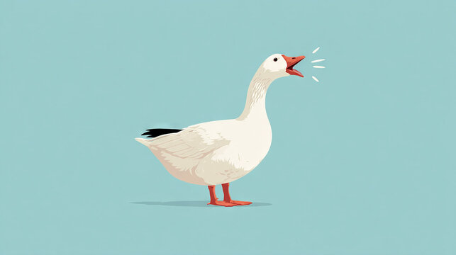White goose honking with water droplets