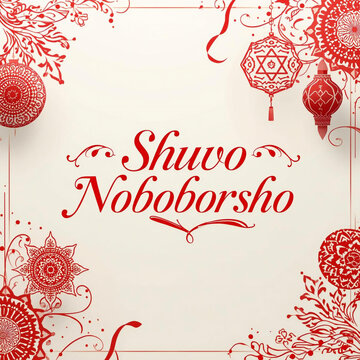 Shubho Noboborsho Poster Design, Pohela Boishakh Banner, Bengali New Year Festival Greeting Background with Bangla Text