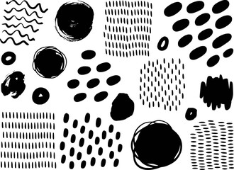Obraz premium Black ink abstract shapes and patterns hand drawn white background for