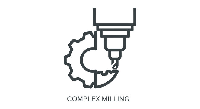 complex milling machine icon illustrating precision cnc machining of a gear for industrial manufacturing processes