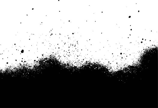 Black ink splatters and spray paint texture white background abstract pattern