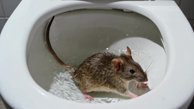 Rat Peeking Over Toilet Bowl Edge, Close-up