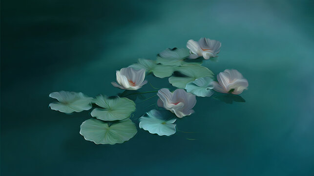 Floating flowers on tranquil water surface