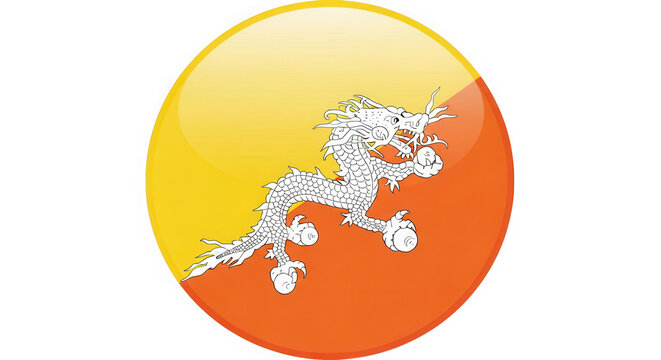 Bhutan flag button icon with dragon, isolated on transparent background