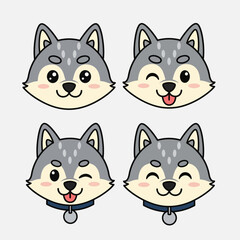 Fototapeta premium Cute cartoon husky dog faces with various expressions.
