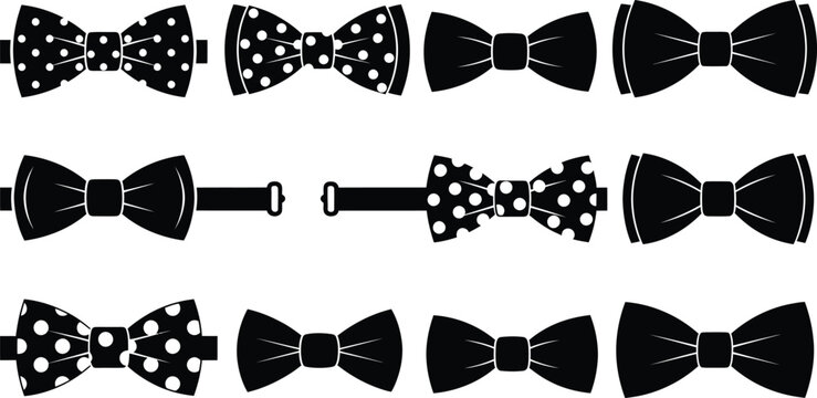 Elegant bow tie icons set diverse collection of black bow ties for fashion style and accessory designs