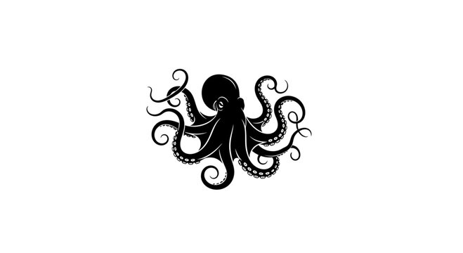 Intricate black octopus illustration with swirling tentacles.