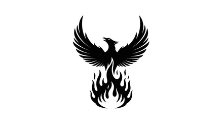 Obraz premium Majestic Phoenix Rising from Flames Black and White Illustration.