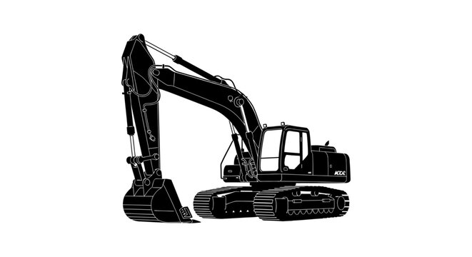 heavy industrial excavator vector outline standing on white background ready for construction site work and earthmoving projects