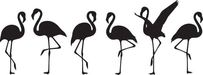 Pink Flamingo Bird Silhouettes Set in Various Poses © Vector 4 You