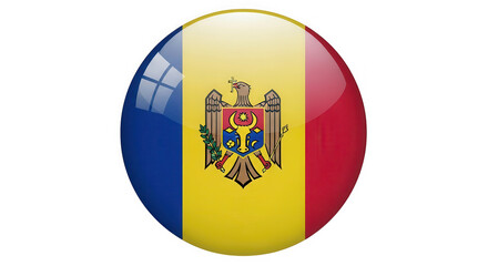Obraz premium Glossy moldova flag button isolated on transparent background