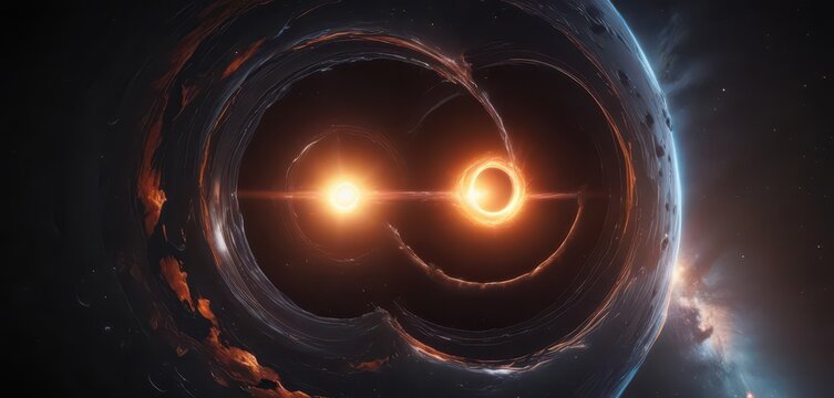 Orbital Black Hole with Glowing Accretion Disk,  orange ring,  universe,  space