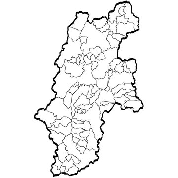 長野県地図 筆タッチ 市町村区分 和風 中部地方 日本 / A brushstroke map of Nagano prefecture 2