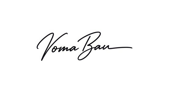 signature, Voma Bau, black cursive text on white background