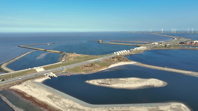Coastal dam with ecological waterway infrastructure in Europe