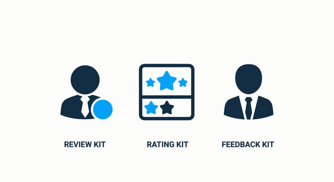 Customer feedback icons: review, rating, and feedback modules