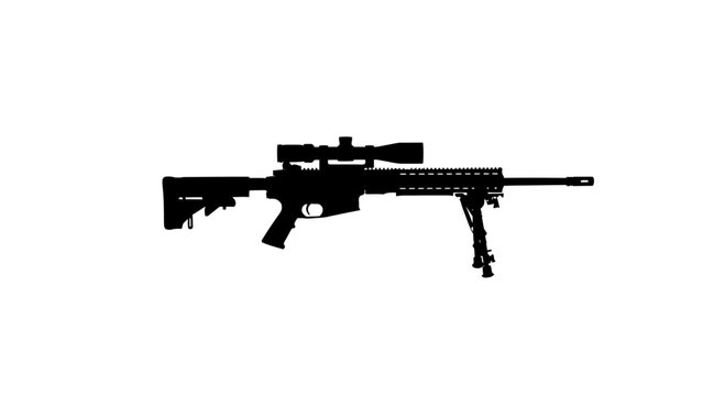 Silhouette of a modern sniper rifle with scope and bipod.