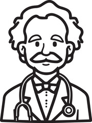 Obraz premium Hand Drawn Elderly Male Doctor Black and White Illustration in Minimal Line Art Style Design