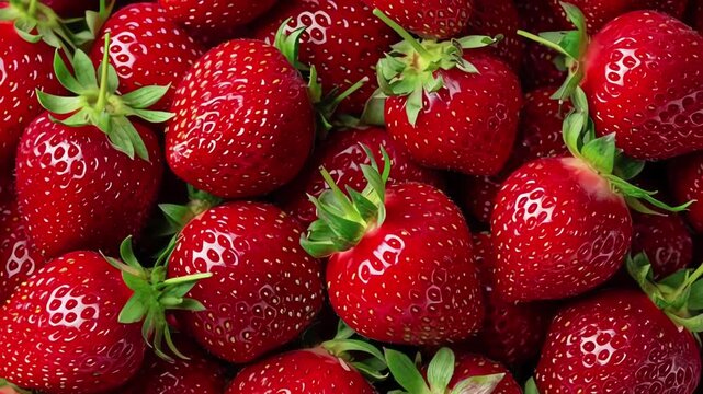 Background of Fresh Ripe Red Strawberries with Green Stems