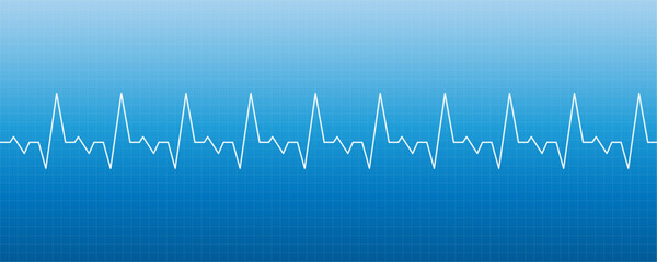 Naklejka premium Heartbeat pulse line on blue grid background, medical cardio rhythm with copy space, health monitoring
