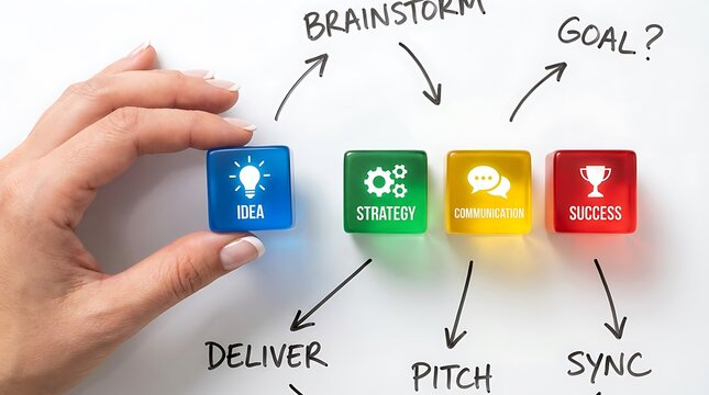 Business brainstorming concept with colorful cubes showing idea strategy marketing and success planning