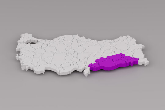 Turkey Map Highlighting Southeastern Anatolia Region Provinces