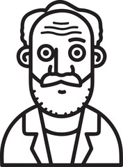 Obraz premium Hand Drawn Elderly Male Doctor Black and White Illustration in Minimal Line Art Style Design