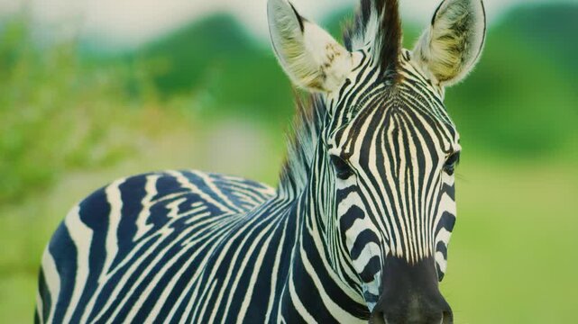 A zebra staring at the camera.