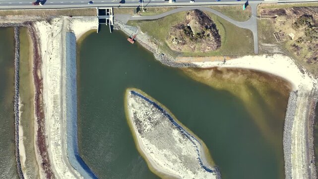 Top view of ecological fish migration waterway infrastructure in Europe