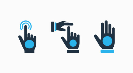 Fototapeta premium Digital hand gestures for touchscreen interaction: tap, pinch zoom, and open hand icons