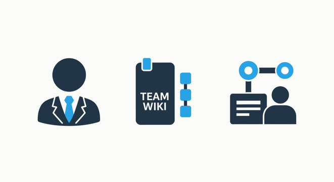 Business professional, team wiki documentation, and network collaboration system icons