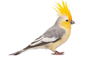 Fototapeta premium cockatiel a lovely colorful bird with a yellow crest on its head isolated on white background