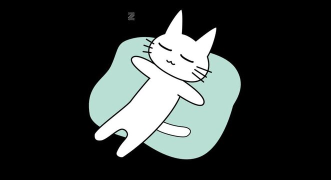 クッションで眠るゆるい白猫とZの文字のシンプルなループアニメーション