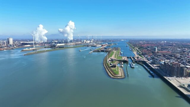 Industrial lock complex with port infrastructure in Europe