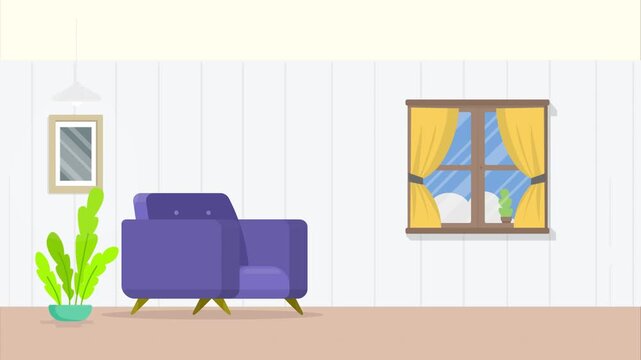Living room with armchair, window and plant interior