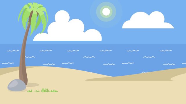 Palm Tree on Sandy Beach with Ocean View water