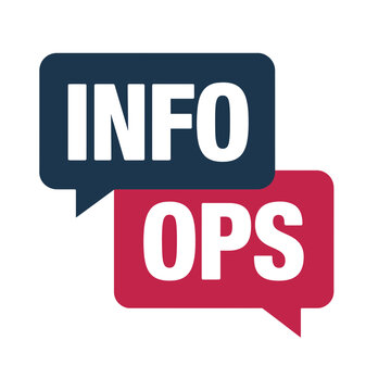 A vector graphic illustration of an info ops logo with speech bubbles