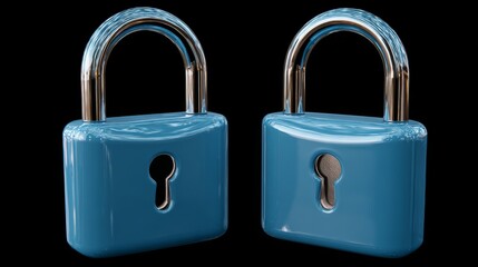 Fototapeta premium Blue padlock set, locked/unlocked 3D locks with keyhole, data security and privacy symbols 