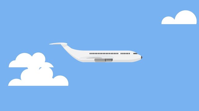 White Airplane Flying Through Clouds on a Blue Sky