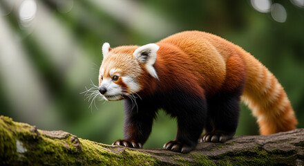Obraz premium Cute red panda resting on grass in natural habitat showcasing wildlife and animal beauty