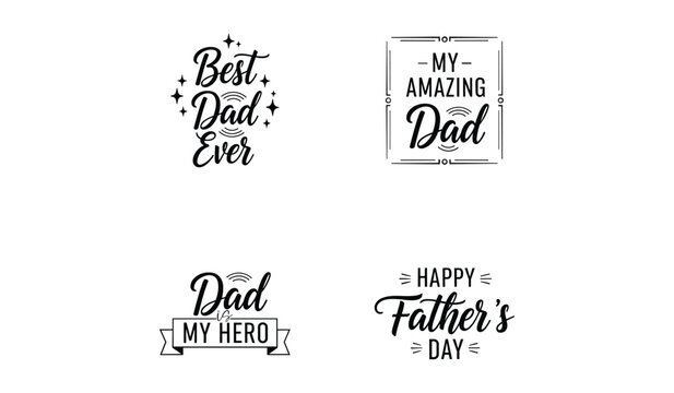 Black and white father's day themed messages in a 2x2 grid layout with text