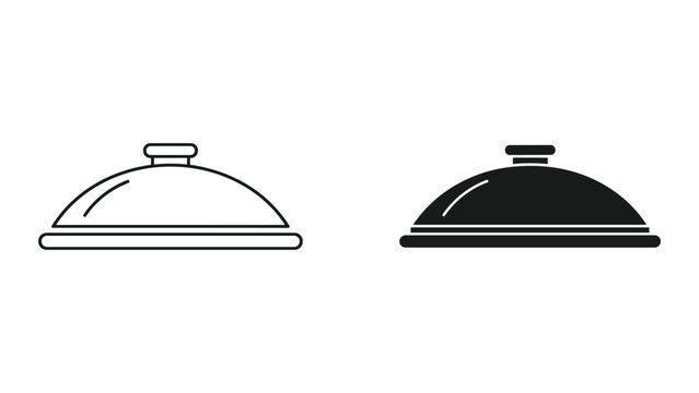Two cloche serving dishes one in black and white outline and the other in solid black on a white background