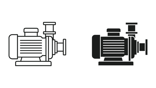 Two black and white icons of industrial pumps on a plain white background for engineering or technical use