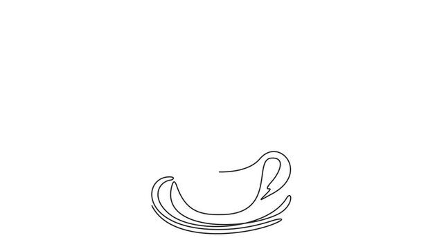 Animated self drawing of continuous line draw of cup of coffee decorated with heart symbol. Full length one line animation. 4K