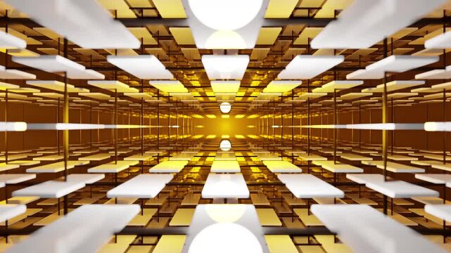 Golden panels glow in a symmetrical, repeating pattern